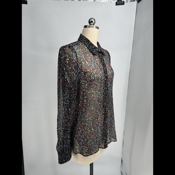 Diane von Furstenberg 10 Or L Silk Mariah Boucle Trim Confetti Print Blouse - Picture 4 of 9